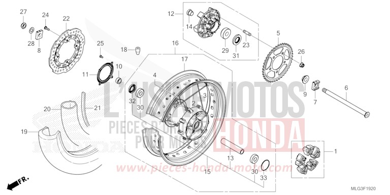 ROUE ARRIERE (1) de Africa Twin DCT PEARL GLARE WHITE (NHB53H) 2022